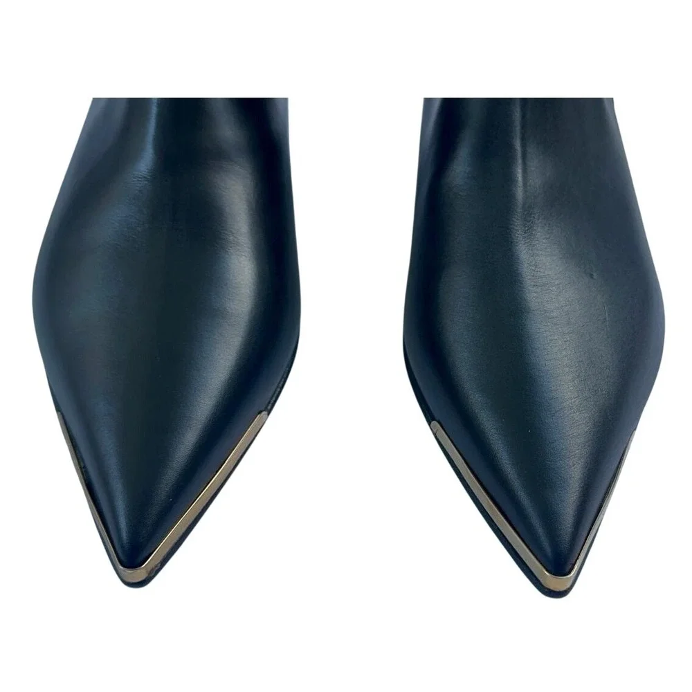 Versace Women's Black Leather Gold Buckle Studded Tall Boots 39.5 Made in‎ Italy